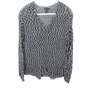 EILEEN FISHER Open Knit V Neck Pullover Sweater Size S Black White Cotton Blend